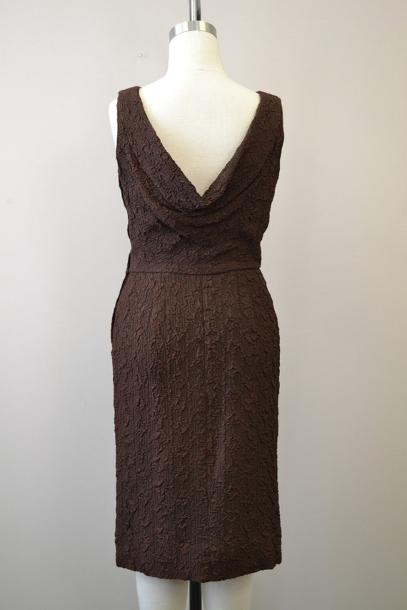 1950s Miss Candid Brown Low Back Wiggle Dress - image 5