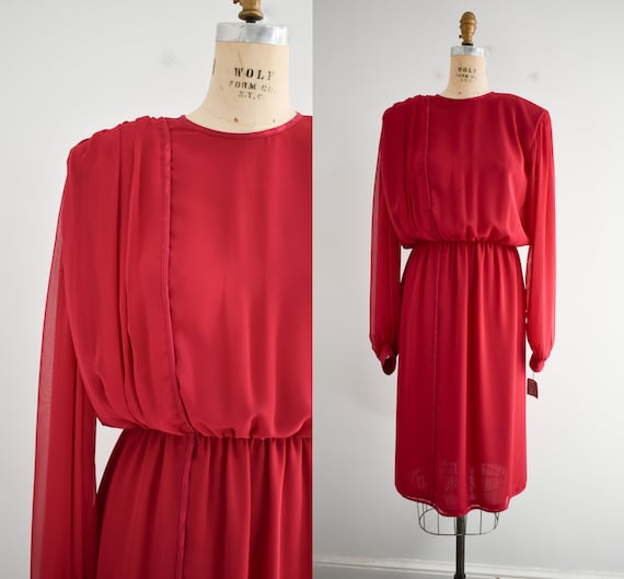 1970s/80s NOS Cranberry Chiffon Midi Dress - image 1