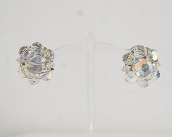 1950s/60s AB Clear Crystal Bead Cluster Clip Earrings