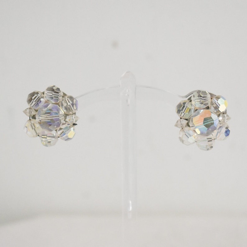 1950s/60s AB Clear Crystal Bead Cluster Clip Earrings image 1