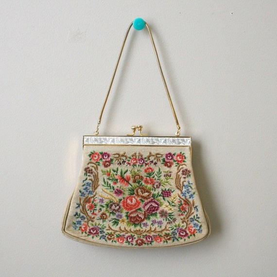 Vintage 1940s Saks Fifth Avenue Glass Beaded Needlepoint Purse