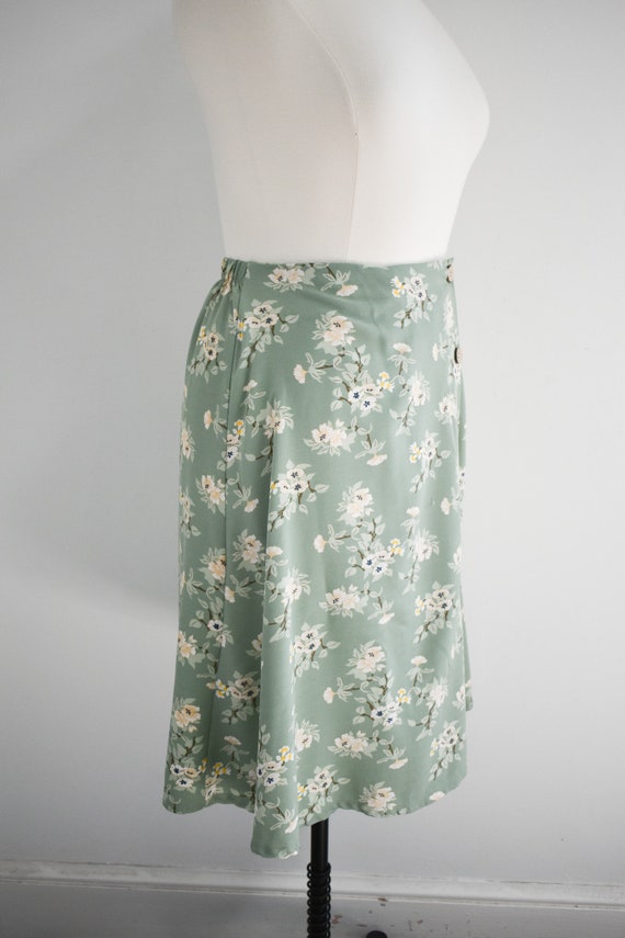 1990s Sage Green Floral Skirt - image 5
