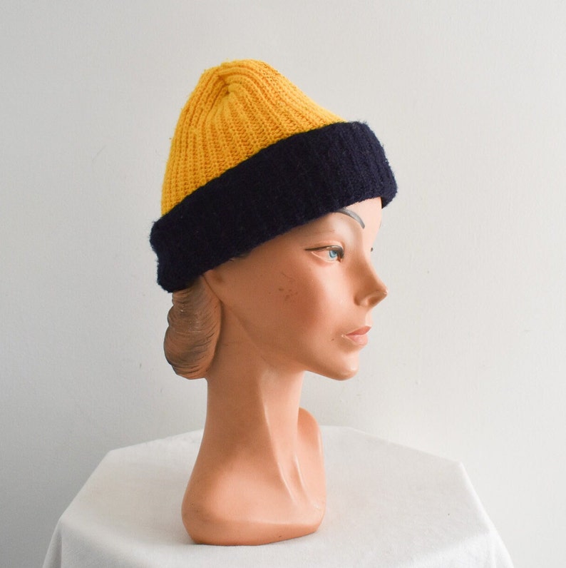 1970s Yellow and Navy Beanie image 1