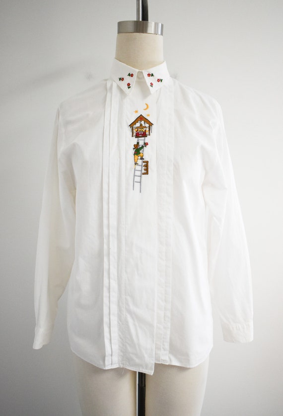 1990s Embroidered White Cotton Blouse - image 2