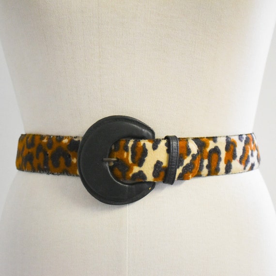 1970s/80s Flocked Leopard Print Belt - image 1