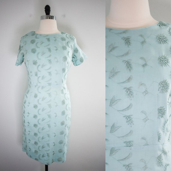 1960s Mint Embroidered Linen Dress - image 1