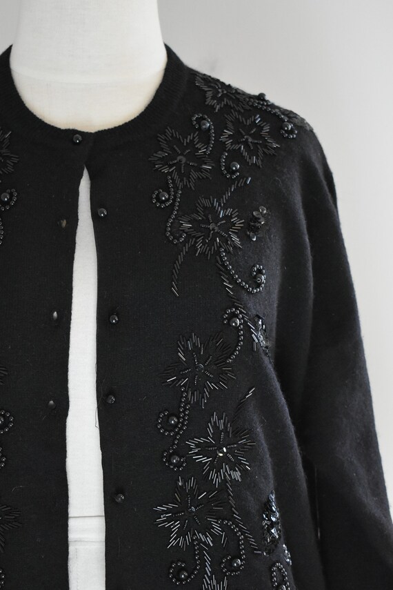 80s-does-50s Black Beaded Cardigan Sweater - image 3