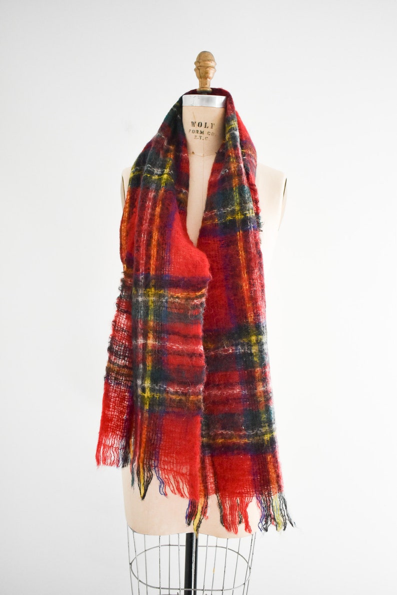 Vintage Mohair Red Plaid Scarf image 2