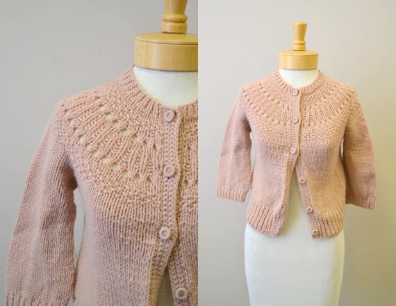 1940s Beige Chunky Hand Knit Cardigan