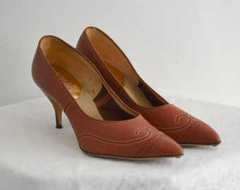 1960s Calypso Debs Red-Brown Heels, Size 9.5N