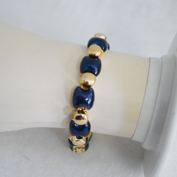 Vintage D'Orlan Blue Enamel and Gold Link Bracelet - image 1
