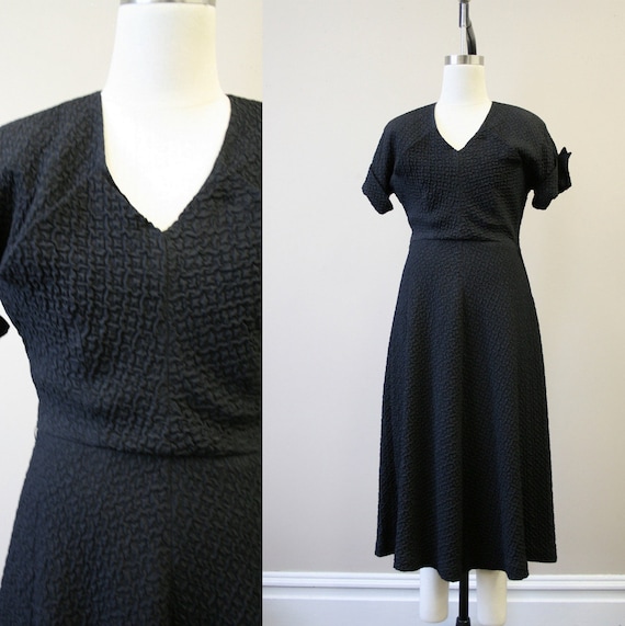 1940s Black Puckered Dress