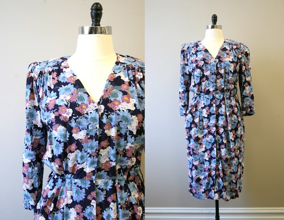 1980s-does-40s Floral Print Rayon Dress