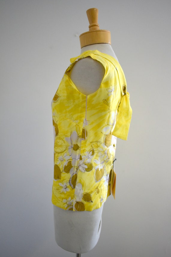 1960s NOS Malbe Original Yellow Floral Satin Blou… - image 4