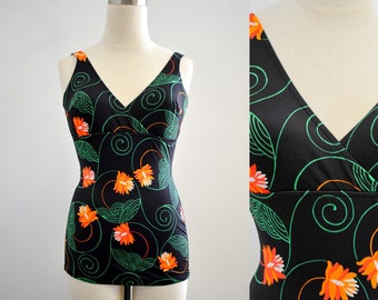 1970s/80s Cole of California Lotus Flower Swimsuit