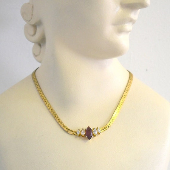 1970s Christian Dior Purple Rhinestone and Gold C… - image 1