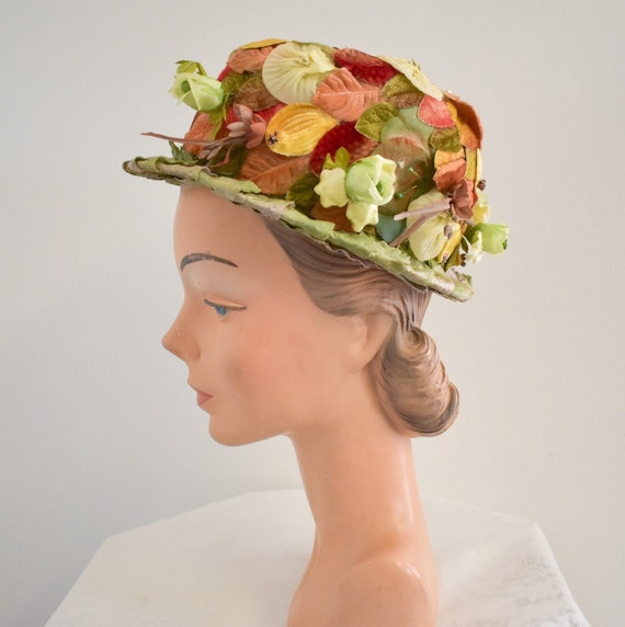 1950s/60s Dana Marte Leaf and Rosebud Hat