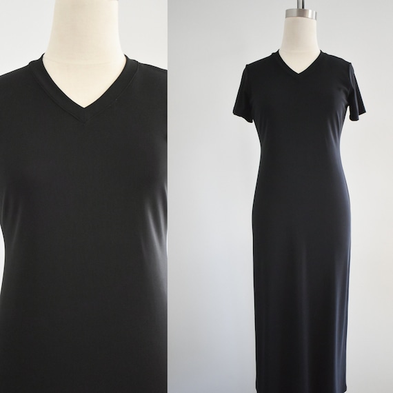 1990s Black Slinky Knit Dress