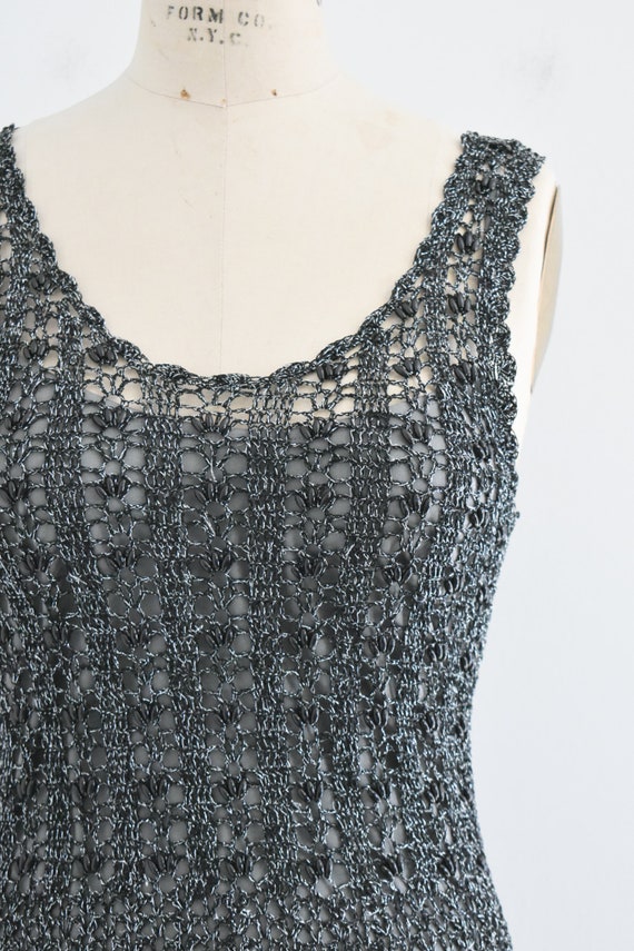 1990s Black and Silver Beaded Crochet Dress - image 3