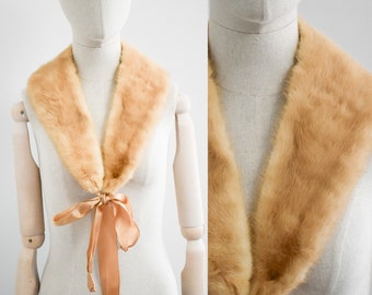 Vintage Blonde Fur Collar with Ribbon Ties