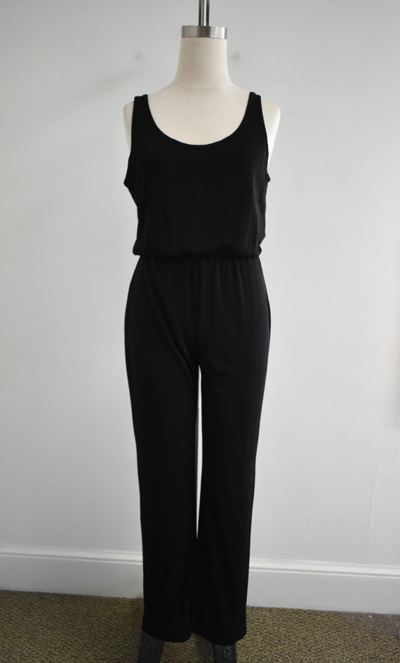 1990s Black Slinky Knit Jumpsuit - image 3