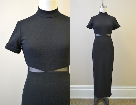1990s Black Body Con Dress with Mesh