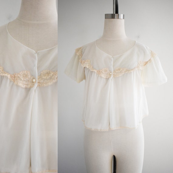 Vintage 1960's Sheer White Nightie Cover Bed Jacket Medium 