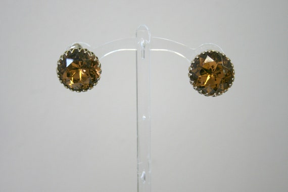 1960s Brown Rhinestone Clip Earrings - image 2