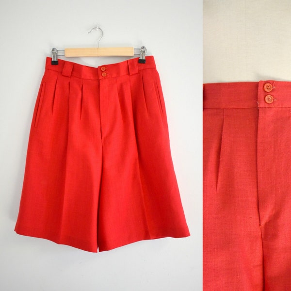 1980s Giorgio Sant' Angelo Red Linen Blend Shorts