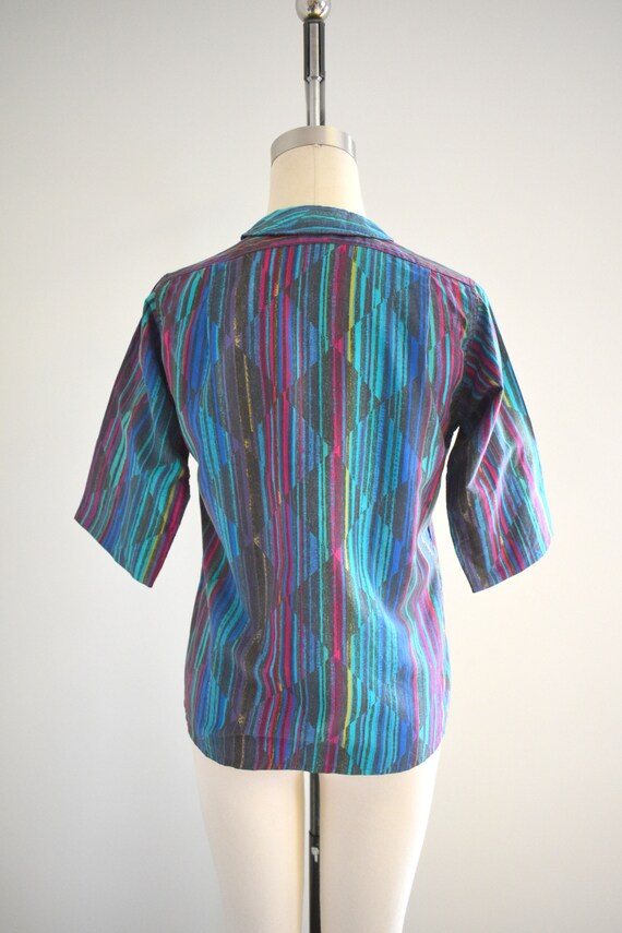 1950s/60s Diamond Striped Printed Cotton Blouse - image 5