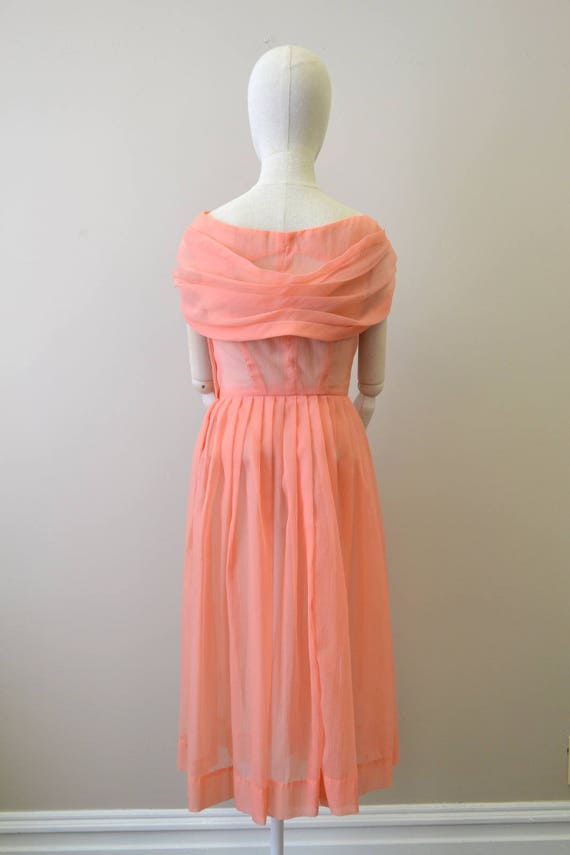 1950s Sheer Watermelon Pink Dress - image 4