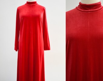 1990s Red Stretch Velvet Maxi Dress