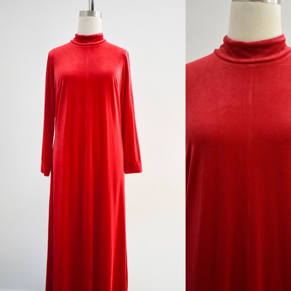 1990s Red Stretch Velvet Maxi Dress