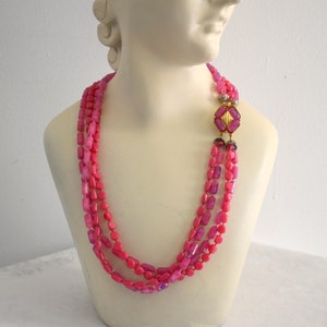 1960s Pink Plastic Four Strand Necklace