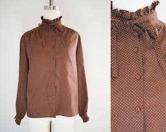 1970s Brown Micro Dot Blouse