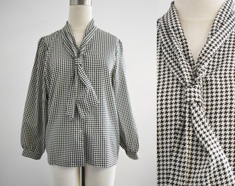 1980s Black and White Houndstooth Blouse