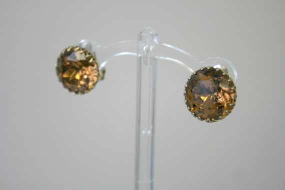 1960s Brown Rhinestone Clip Earrings - image 3