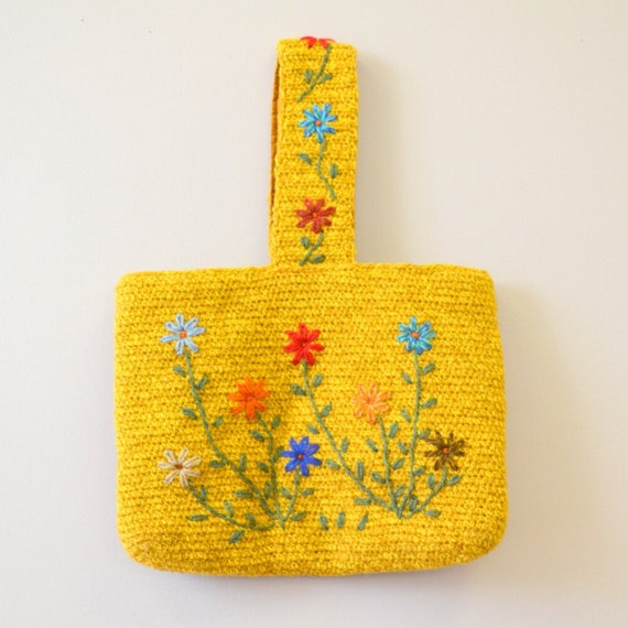 Vintage Wool Knit Floral Handbag - image 1