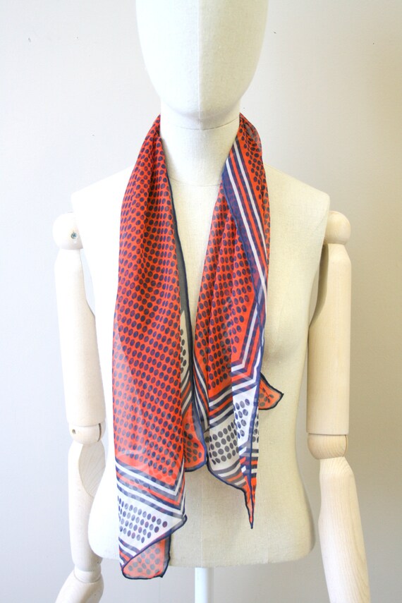 1960s Red, White, and Blue Polka Dot Chiffon Scarf - image 4
