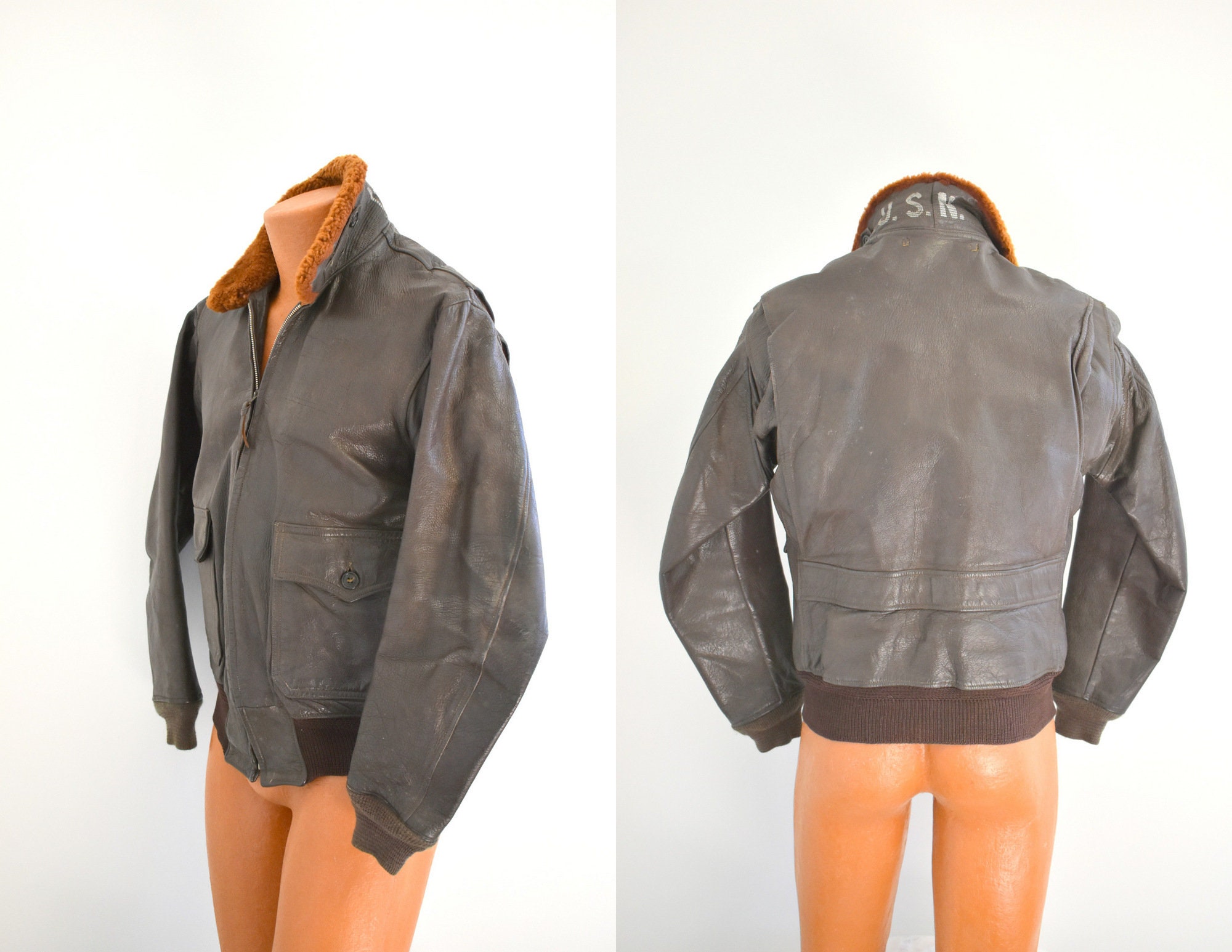 1950s Monarch Mfg. Co. Brown Leather G-1 Military Flight - Etsy 通常在庫品 JACKET ▪50’s【MONARCH】VINTAGE テーラードジャケット