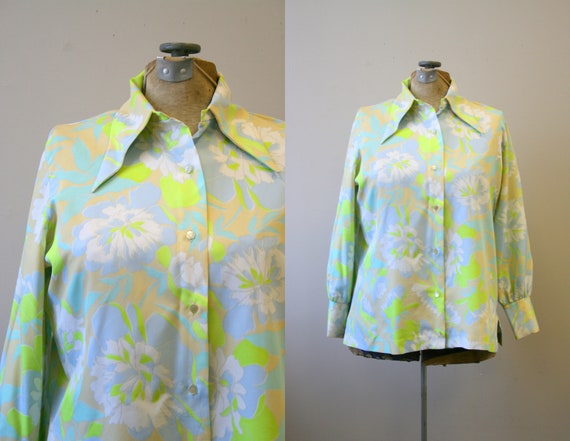 1960s Morlove Neon Floral Blouse