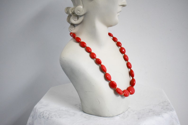 Vintage Red Plastic Graduated Bead Necklace image 3
