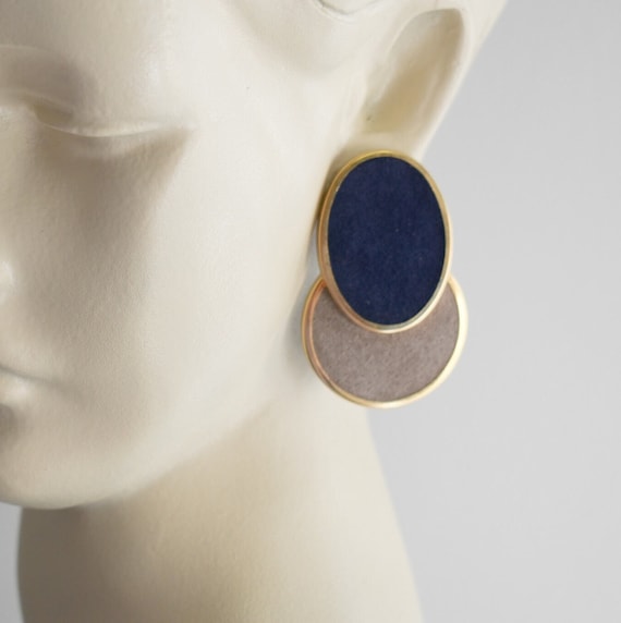 1990s NOS Navy and Tan Suede Pierced Earrings