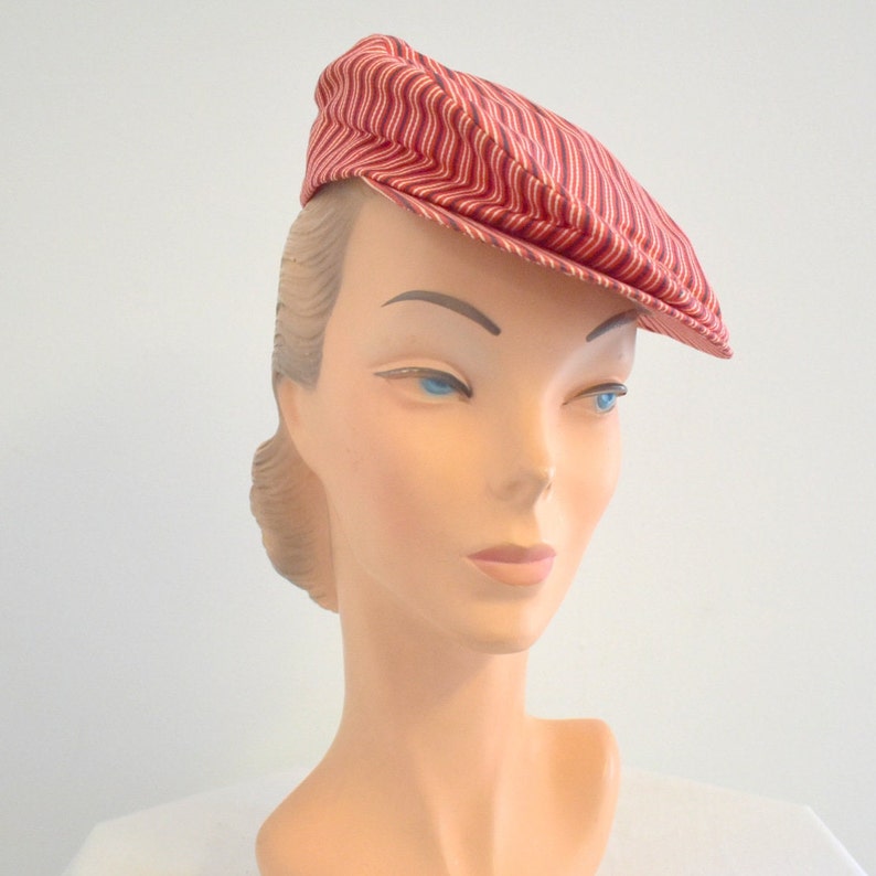 1940s/50s Red Striped Newsboy Cap image 1
