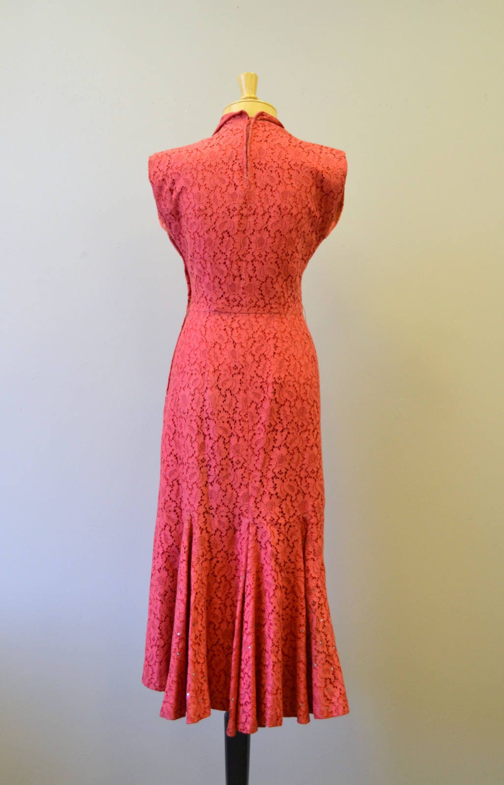 1950s Coral Lace and Rhinestone Fishtail Wiggle Dress | Etsy