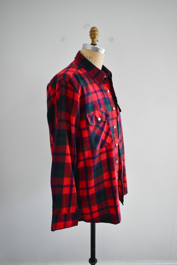 1980s Red Plaid Flannel Shirt - image 4