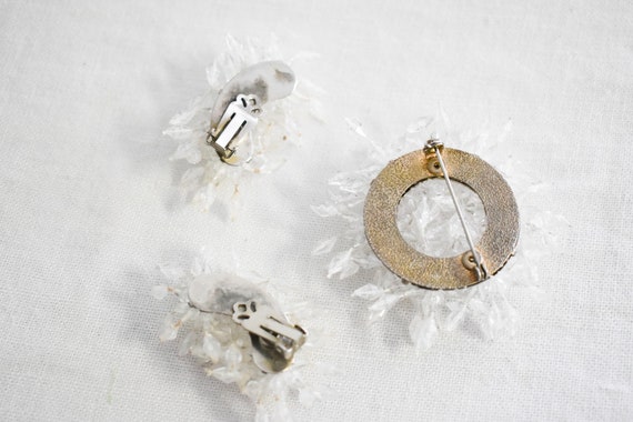 1960s Ice Crystal Brooch and Clip Earrings Set - image 2