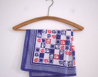 Vintage Navy and Red Ship Printed Cotton Scarf
