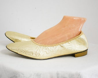 1960s Mercury Gold Vinyl Flats, Size Large/8 - 8 1/2