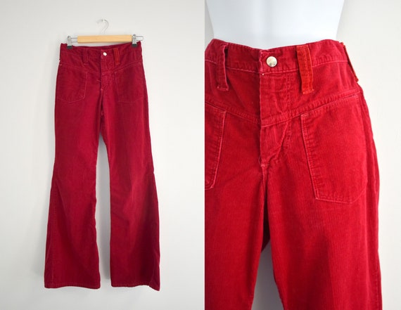 1970s Wrangler Cranberry Red Cotton Corduroy Flare